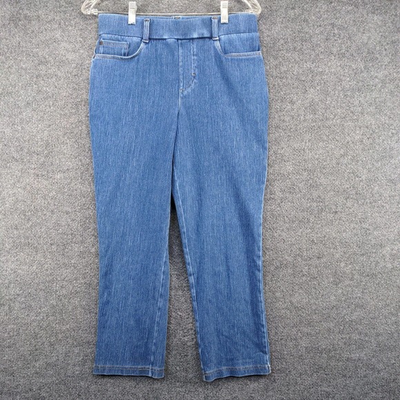 L.L. Bean Women's Pull On Cropped Jeans Blue XS Denim 5-Pocket - Picture 2 of 11